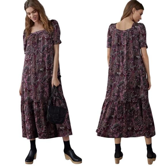 Anthropologie Maeve Lisabetta Maxi Midi Dress Floral Paisley Print Purple Small - Picture 1 of 9